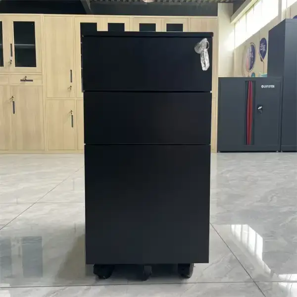 Black 3 Drawers Moblie Pedestal Steel File Cabinet