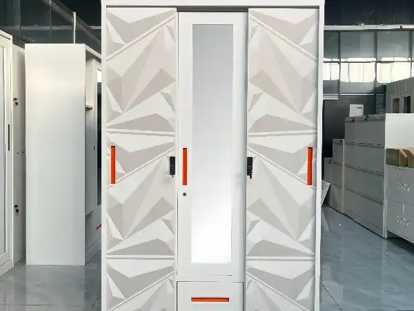 Steel 3-Door Rock Printed Pattern Wardrobe