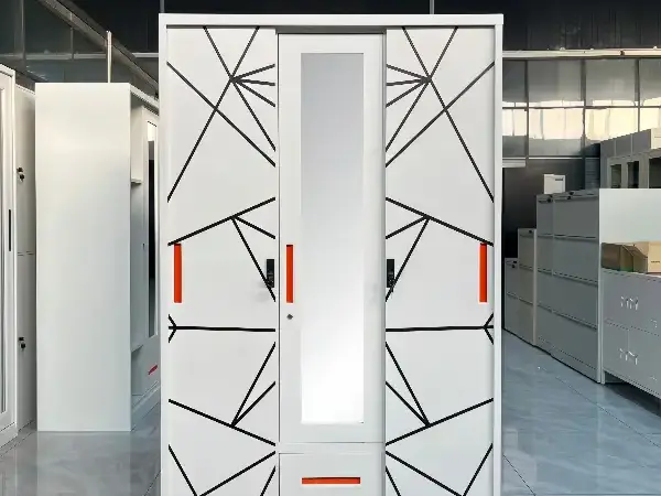 Steel 3-Door Petal Shape Printed Pattern Wardrobe