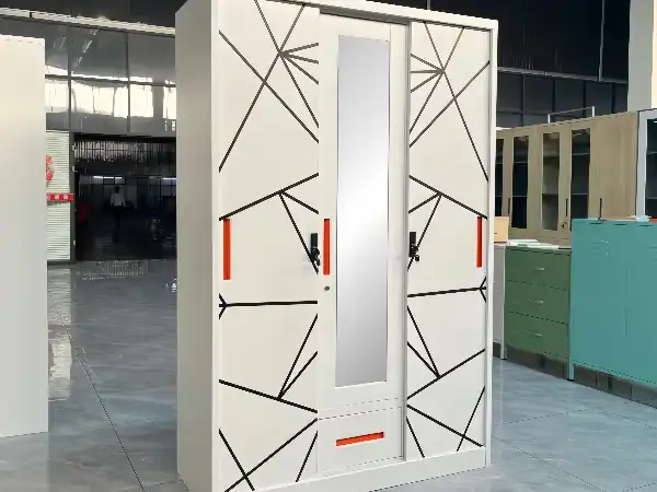 Steel 3-Door Petal Shape Printed Pattern Wardrobe