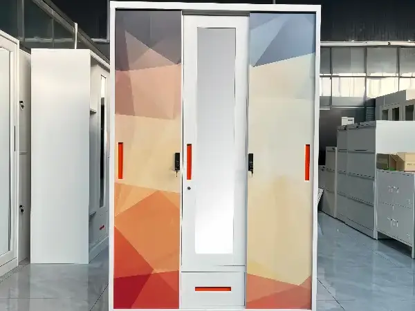 Steel 3-Door Colorful Printed Pattern Wardrobe