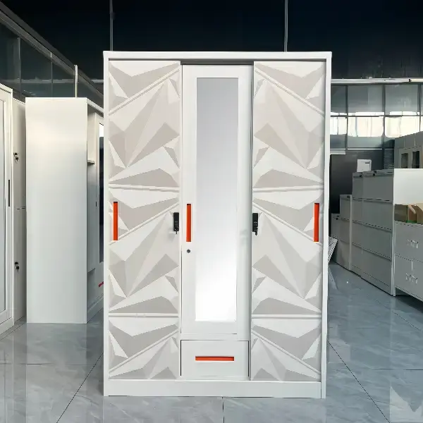 Steel 3-Door Rock Printed Pattern Wardrobe