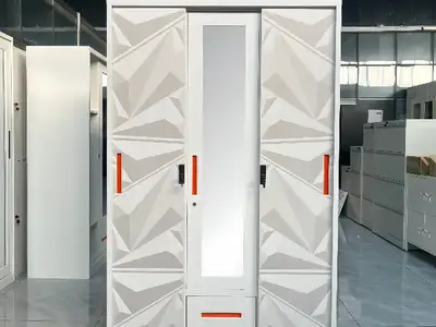 Steel 3-Door Rock Printed Pattern Wardrobe