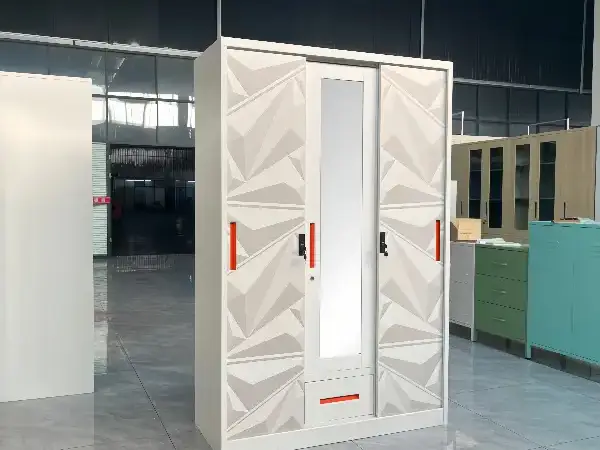 Steel 3-Door Rock Printed Pattern Wardrobe