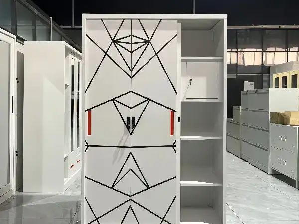 Steel 3-Door Line Printed Pattern Wardrobe